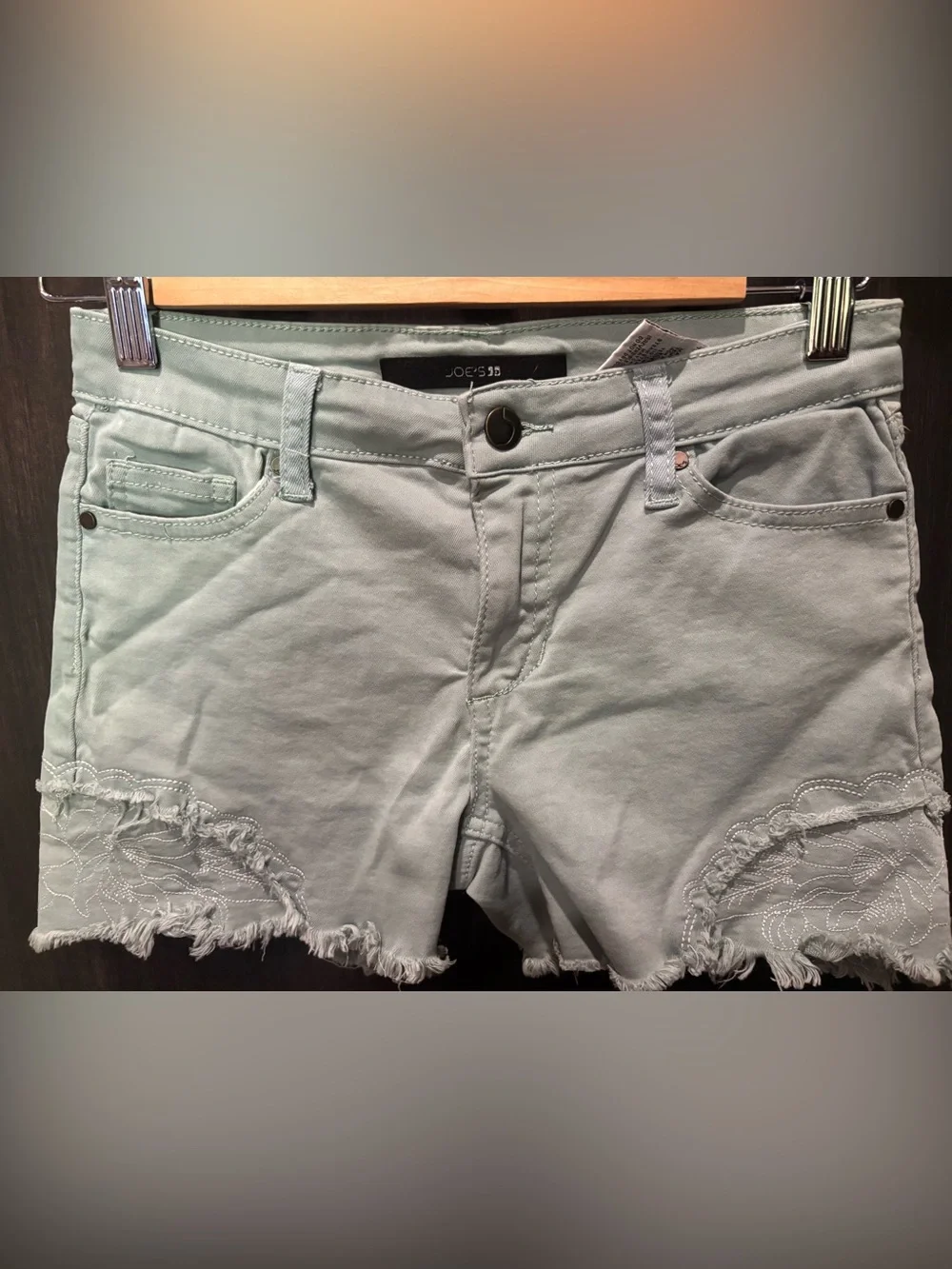 Joe's Jeans Light Sage Green Denim Shorts with Frayed Hem girls 16 women’s 27